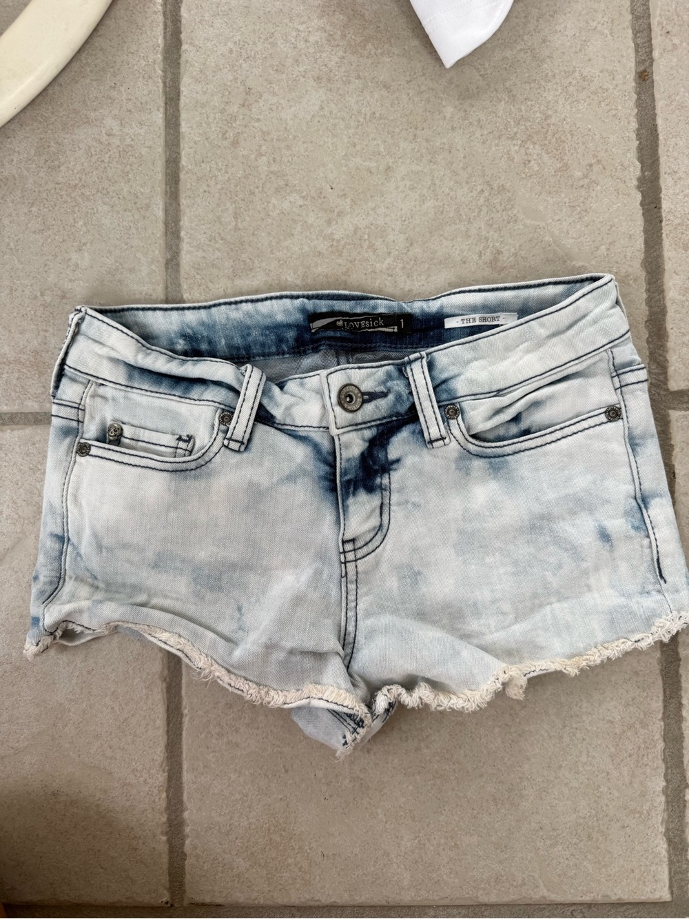 Lovesick Frayed Tie-Dye Acid Wash Light Blue Denim Women’s Shorts
